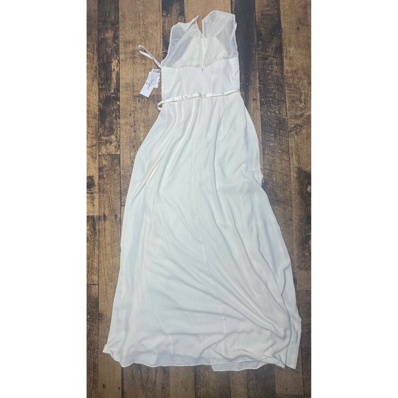 Davids Bridal Ivory Sheath Illusion High Neck Beaded Waist Long Dress Size 8 - Picture 9 of 10